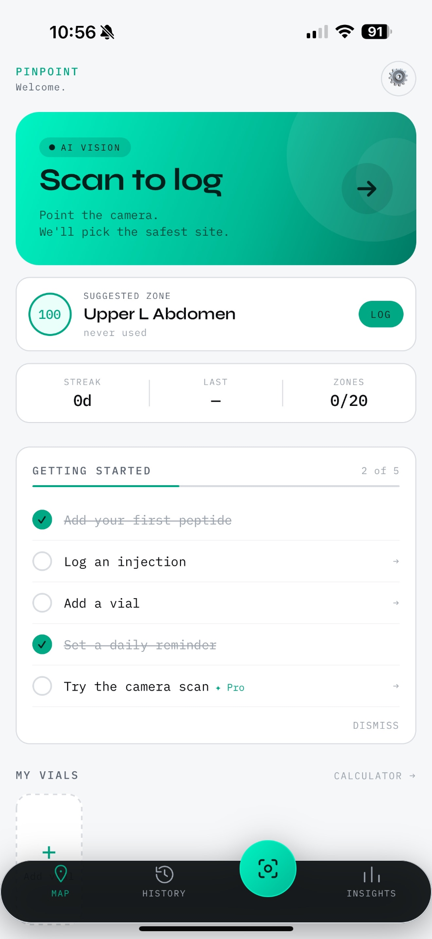 Pinpoint home screen